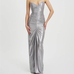 Miss Circle Silver Strapless Evening Gown